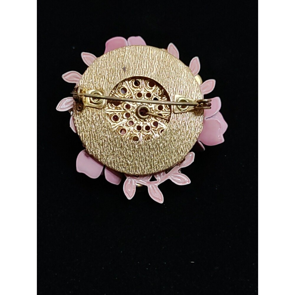 Miriam Haskell Pink & Gold Flower Brooch 41.5 MM Wired - Picture 3 of 3